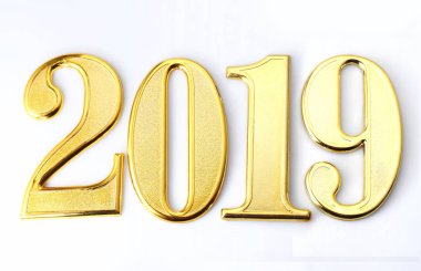 2019 altın beyaz arka plan üzerinde metin numaraları