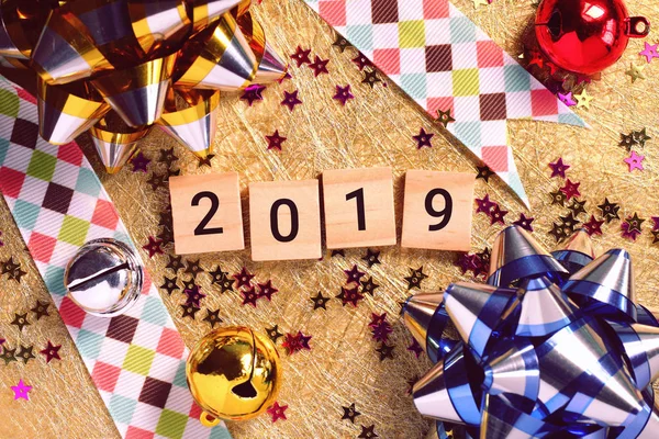 Šťastný Nový Rok 2019 Barevné Dekorace Nový Rok První Den — Stock fotografie