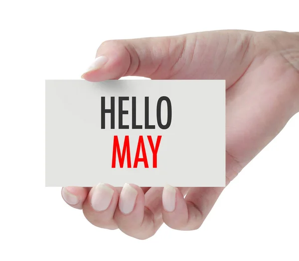 Hand zeigt Hallo May. — Stockfoto