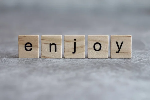 Disfruta de la palabra escrita en cubo de madera — Foto de Stock