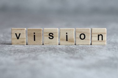 Ahşap küp üzerine yazılmış vizyon kelime