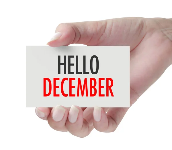 Mano mostrando Hola diciembre . — Foto de Stock