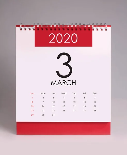 Basit masa takvimi 2020 - Mart — Stok fotoğraf