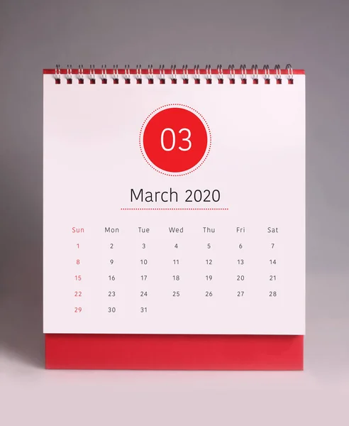 간단한 책상 달력 2020 - 3 월 — 스톡 사진