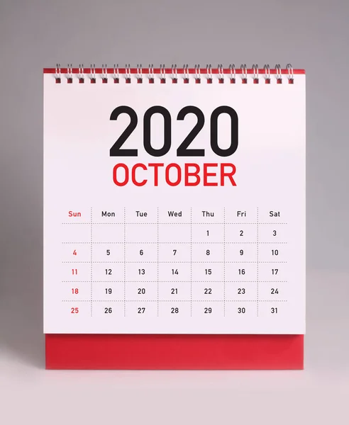 Calendar birou simplu 2020 - Octombrie — Fotografie, imagine de stoc