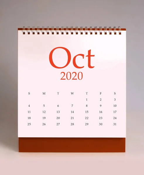 Calendrier de bureau simple 2020 - Octobre — Photo