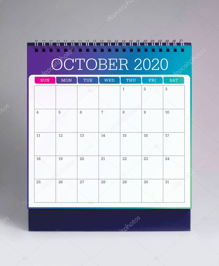 Simple desk calendar 2020 - October
