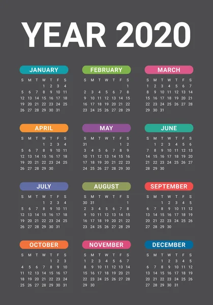 Year 2020 calendar vector design template — Stock Vector