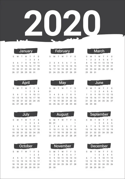 Календар року 2020 векторний шаблон дизайну — стоковий вектор