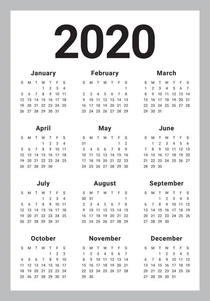 Modèle de conception vectorielle de calendrier 2020 — Image vectorielle