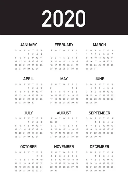 Modèle de conception vectorielle de calendrier 2020 — Image vectorielle