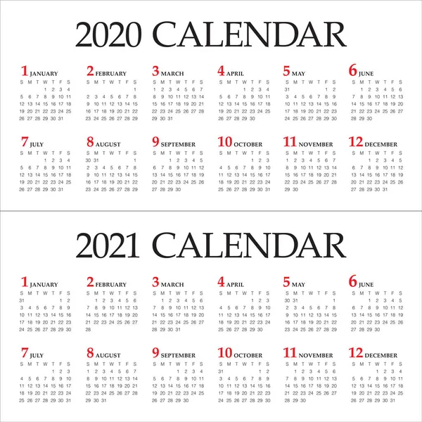 Anno 2020 2021 modello di progettazione vettoriale del calendario — Vettoriale Stock