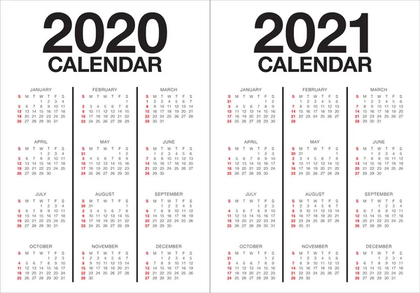 Año 2020 2021 plantilla de diseño de vector de calendario — Vector de stock