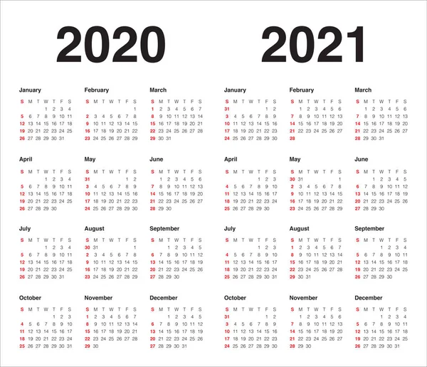 Modelo de projeto do vetor calendário do ano 2020 2021 — Vetor de Stock