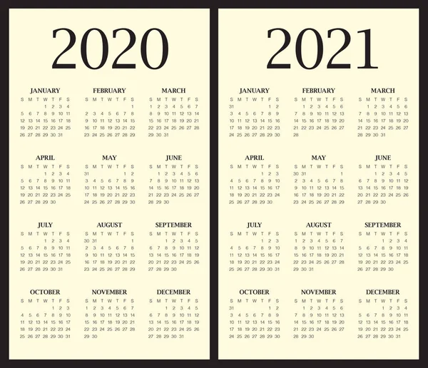 Anno 2020 2021 modello di progettazione vettoriale del calendario — Vettoriale Stock