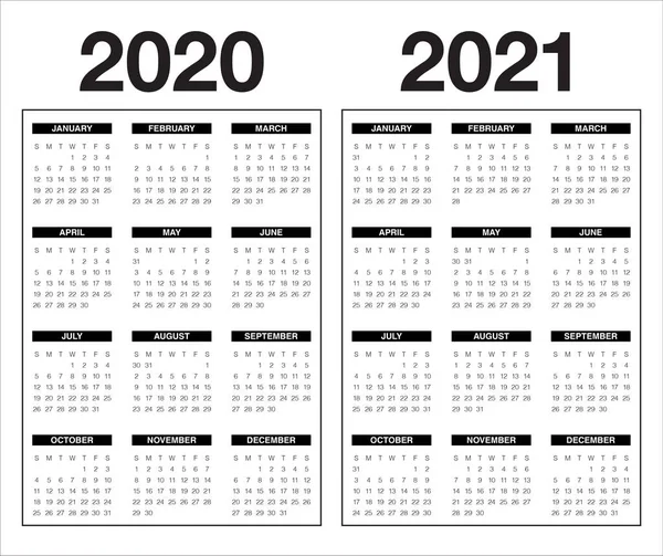Yıl 2020 2021 takvim vektör tasarım şablonu — Stok Vektör