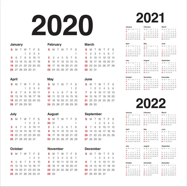 År 2020 2021 2022 kalender vektor formgivningsmall — Stock vektor