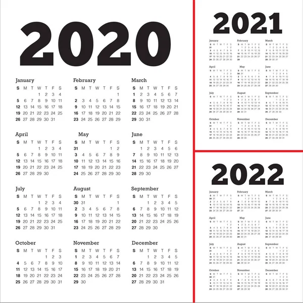 Modelo de projeto de vetor calendário 2020 2021 2022 — Vetor de Stock
