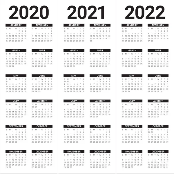 År 2020 2021 2022 kalender vektor formgivningsmall — Stock vektor