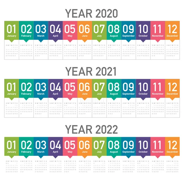 Рік 2020 2022 календар векторний шаблон дизайну — стоковий вектор