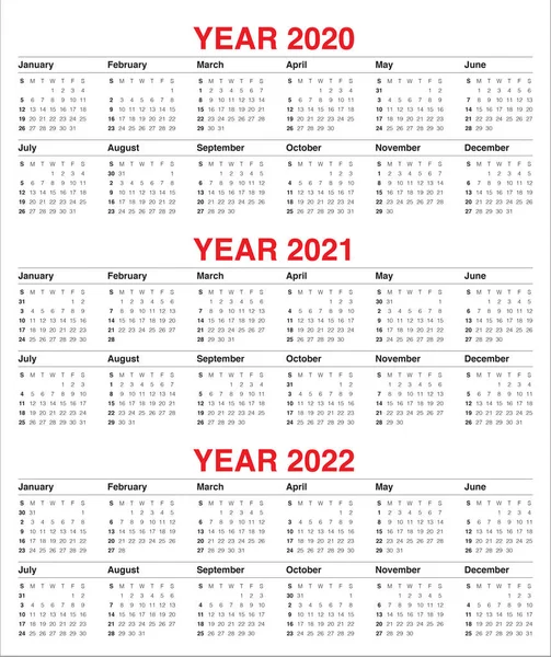 年 2020 2021 2022 カレンダーベクトル設計テンプレート — ストックベクタ