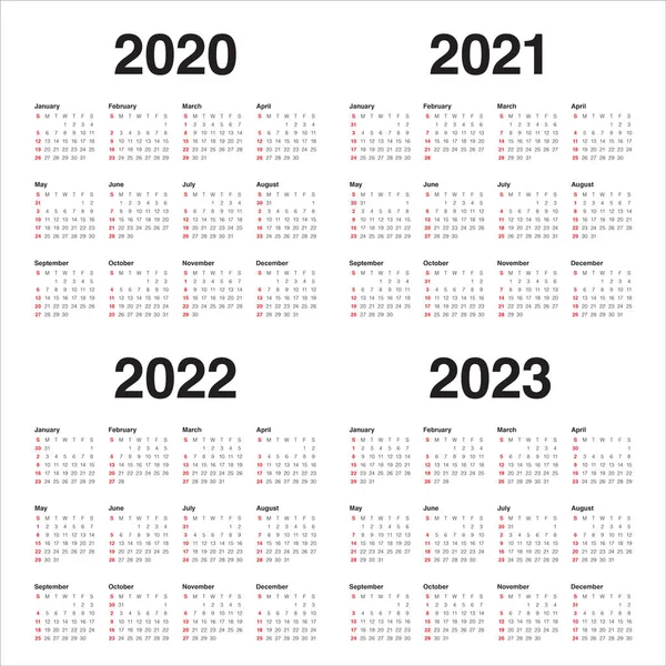 År 2020 2021 2022 2023 kalender vektor formgivningsmall — Stock vektor