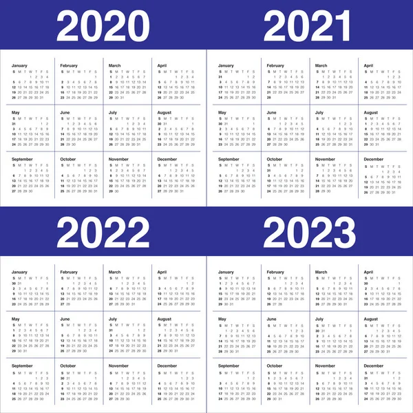 Year 2020 2021 2022 2023 calendar vector design template — Stock Vector