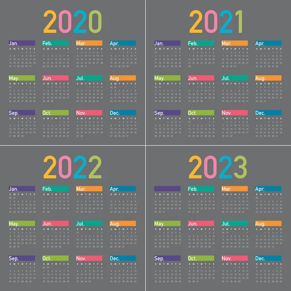 Έτος 2020 2021 2022 2023 ημερολόγιο φορέα σχεδιασμού διανυσματικών προτύπων — Διανυσματικό Αρχείο