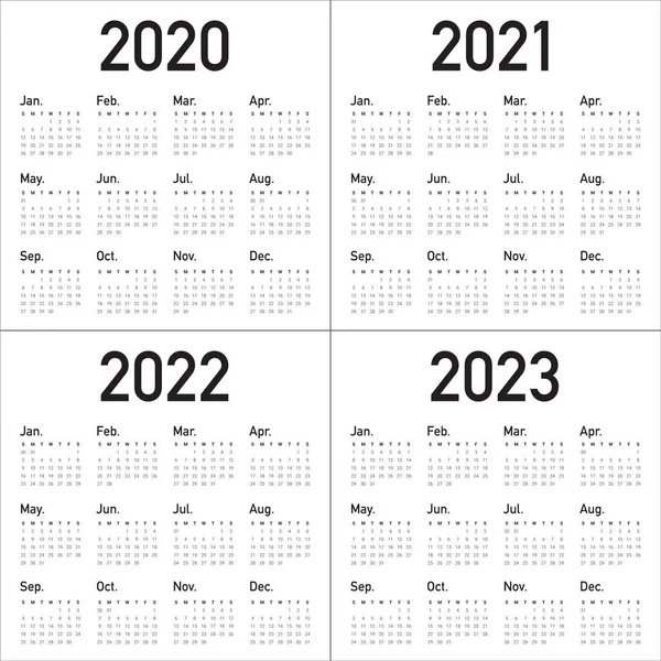 연도 2020 2021 2022 2023 달력 벡터 디자인 템플릿 — 스톡 벡터