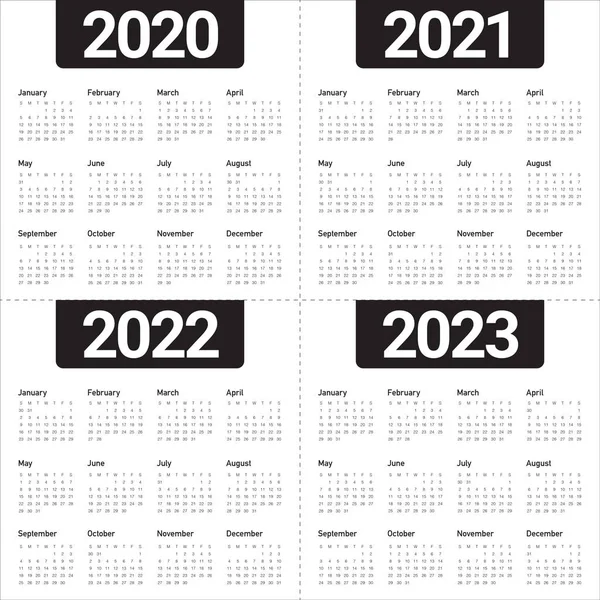 Anno 2020 2021 2022 2023 calendario modello di progettazione vettoriale — Vettoriale Stock