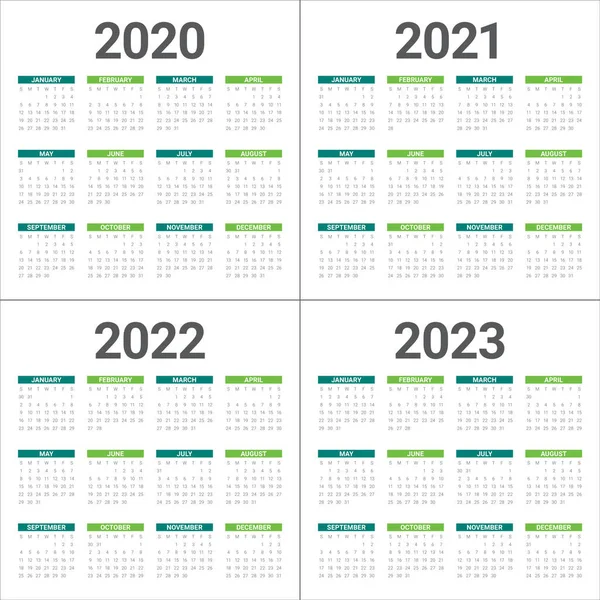 Yıl 2020 2021 2022 2023 takvim vektör tasarım şablonu
