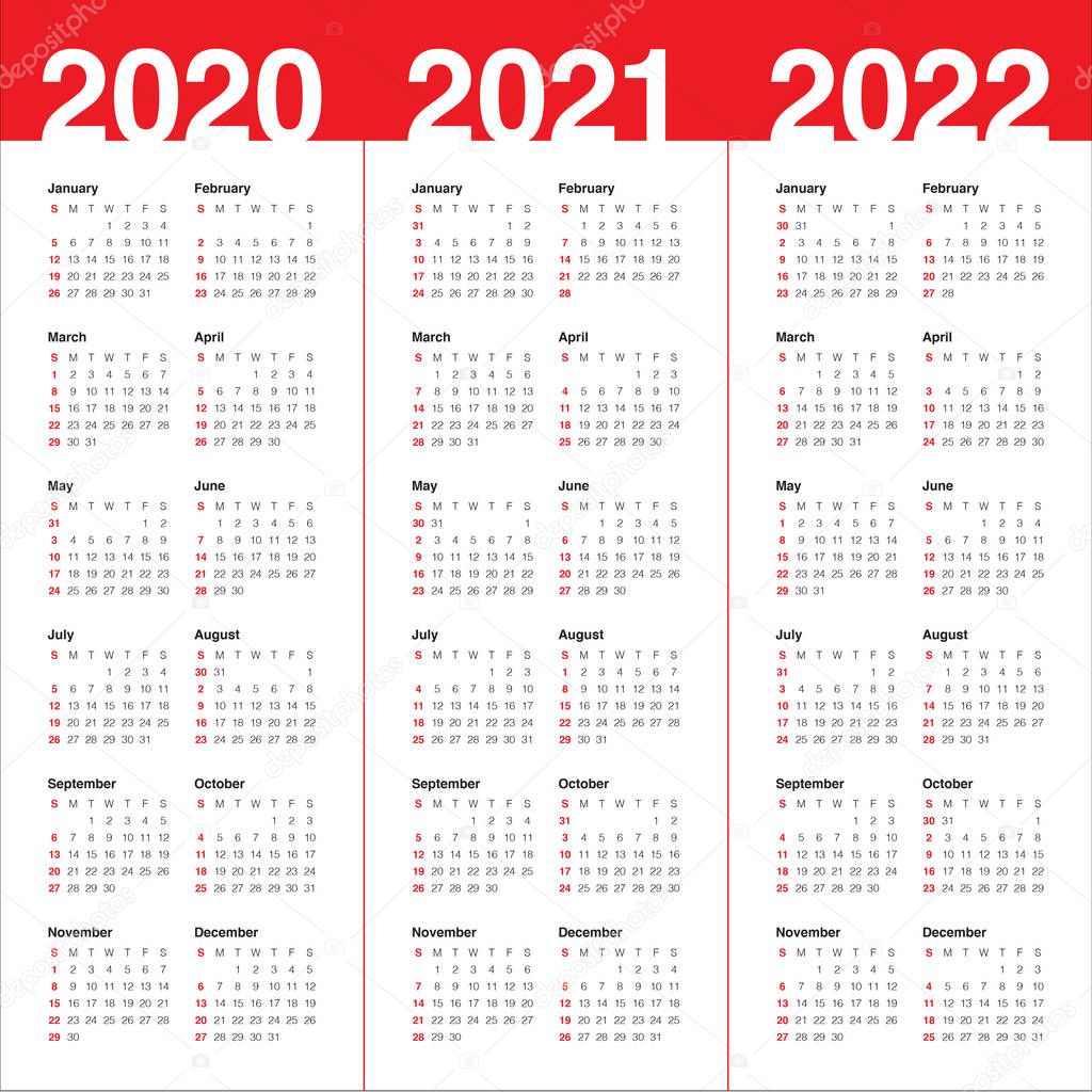 Year 2020 2021 2022 calendar vector design template ...