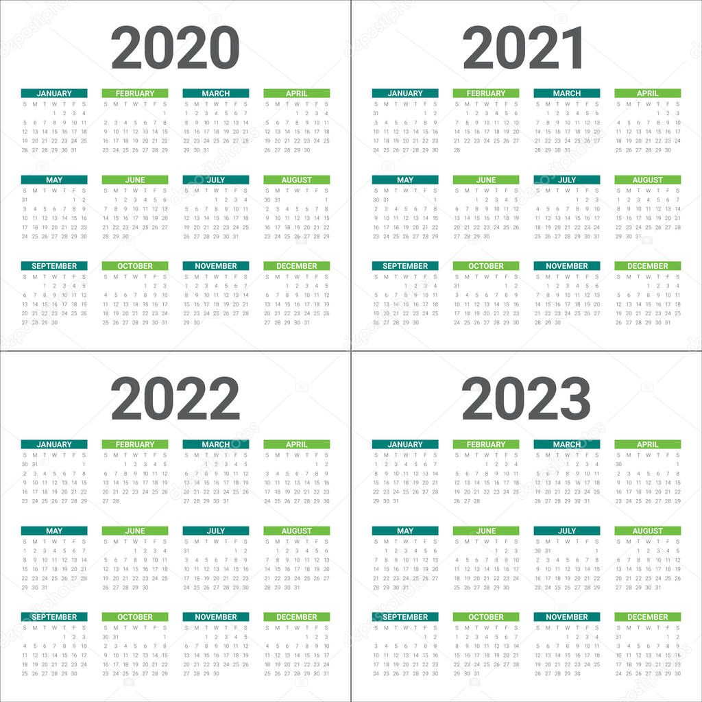 Year 2020 2021 2022 2023 calendar vector design template