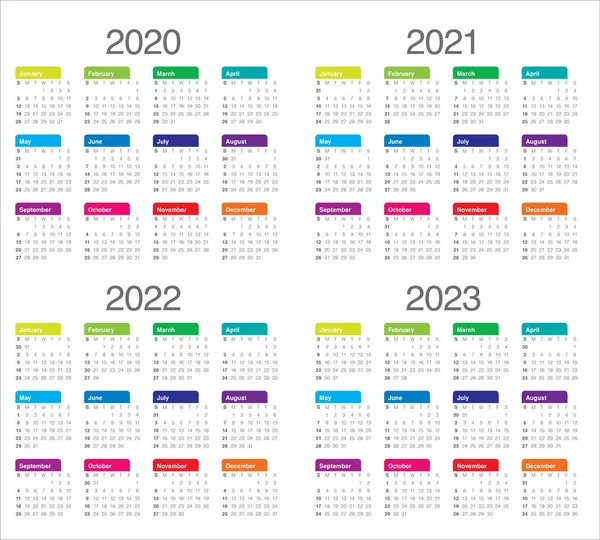 Anno 2020 2021 2022 2023 calendario modello di progettazione vettoriale — Vettoriale Stock