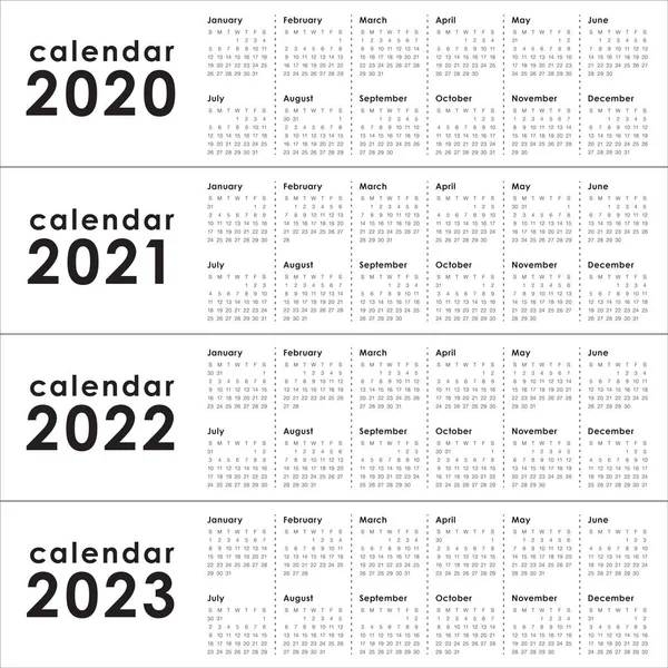 Ano 2020 2021 2022 2023 calendário modelo de projeto vetorial — Vetor de Stock