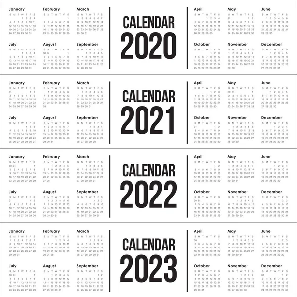 Année 2020 2021 2022 2023 modèle de conception vectorielle de calendrier — Image vectorielle