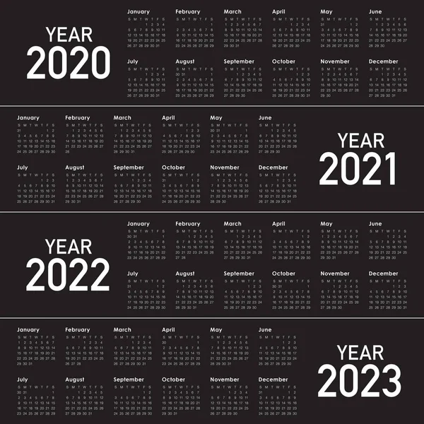 Anno 2020 2021 2022 2023 calendario modello di progettazione vettoriale — Foto Stock