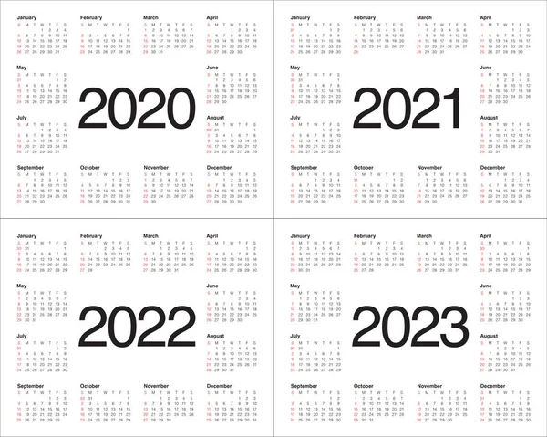 Ano 2020 2021 2022 2023 calendário modelo de projeto vetorial — Fotografia de Stock