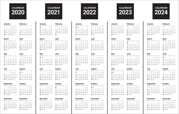 Anno 2020 2021 2022 2023 2024 calendario modello di progettazione vettoriale — Foto Stock