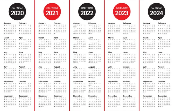 Έτος 2020 2021 2022 2023 2024 ημερολόγιο φορέα σχεδιασμού διανυσματικών προτύπων — Φωτογραφία Αρχείου