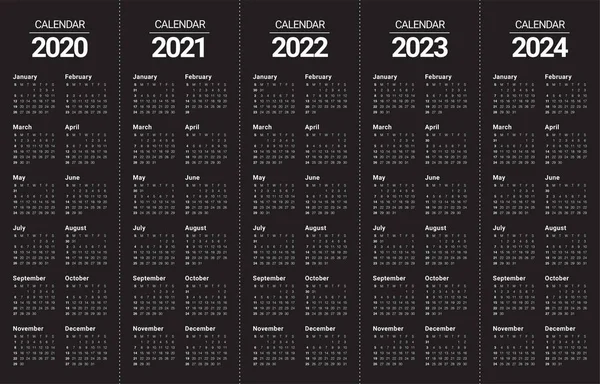 Year 2020 2021 2022 2023 2024 calendar vector design template — Stock Photo, Image
