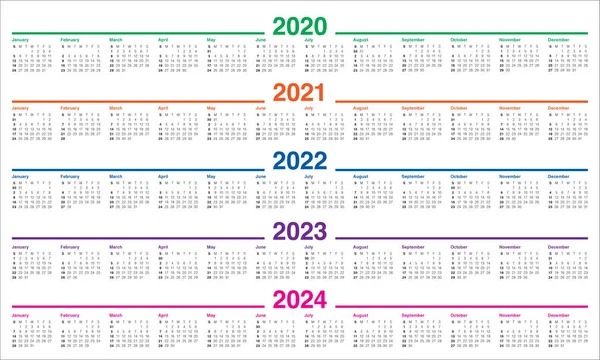 연도 2020 2021 2022 2023 2024 달력 벡터 디자인 템플릿 — 스톡 사진