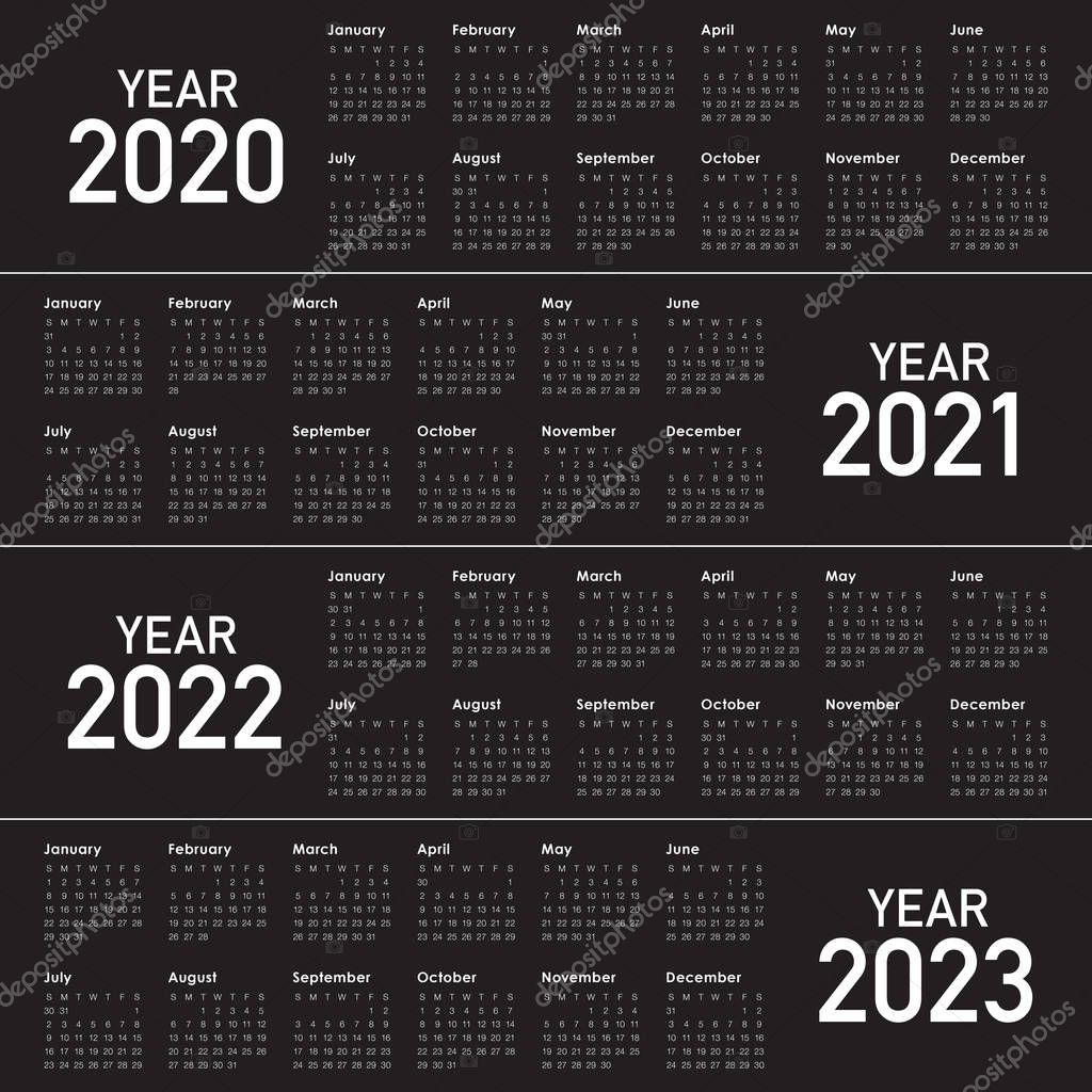 Year 2020 2021 2022 2023 Calendar Vector Design Template Simple And Clean Design 302264044 Larastock
