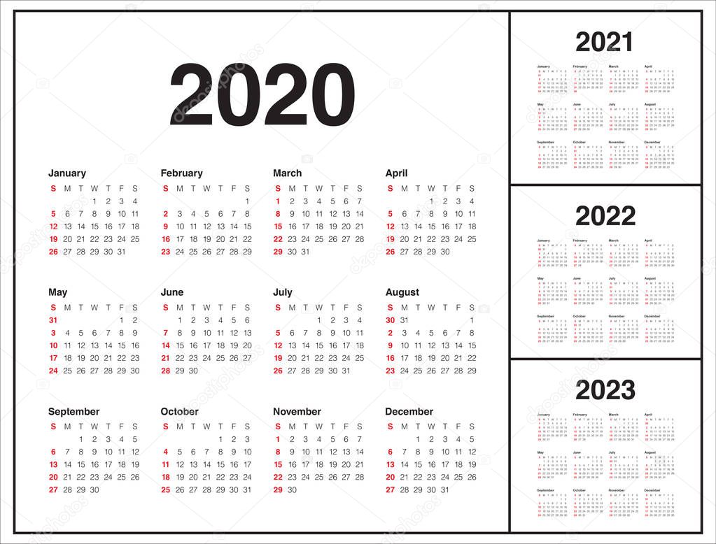 2023 Standard Possession Calendar Year 2020 2021 2022 2023 calendar vector design template — Stock Photo © dolphfynlow 302264610
