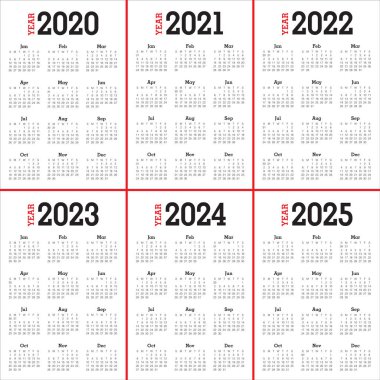 Yıl 2020 2021 2022 2023 2024 takvim tasarımı