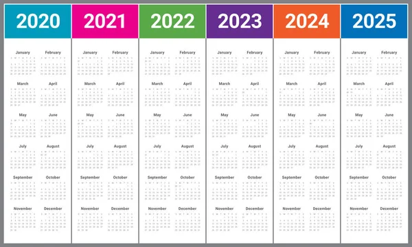 År 2020 2021 2022 2023 2024 2025 kalender vektor design blommor — Stockfoto