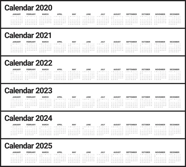Év 2020 2021 2022 2023 2024 2025 naptár vektor tervezés templa — Stock Fotó