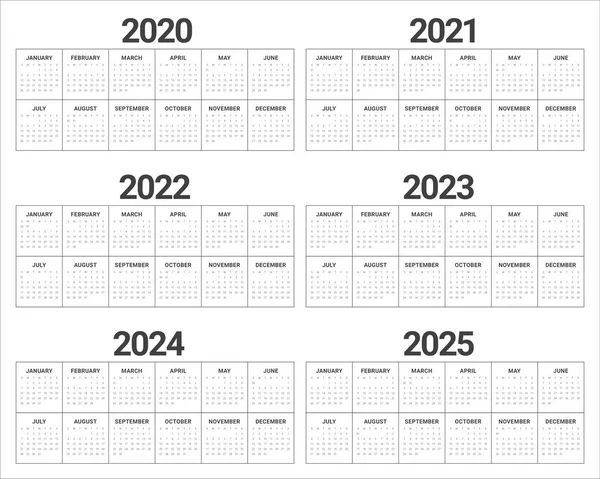 År 2020 2021 2022 2023 2024 2025 kalender vektor design blommor — Stockfoto