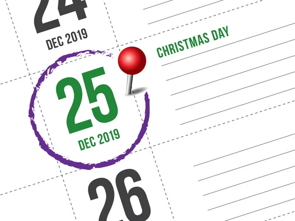 Την ημέρα των Χριστουγέννων ημερολόγιο στο ημερολόγιο — Διανυσματικό Αρχείο