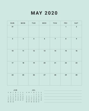 Mayıs 2020 masa takvimi vektör illüstrasyon